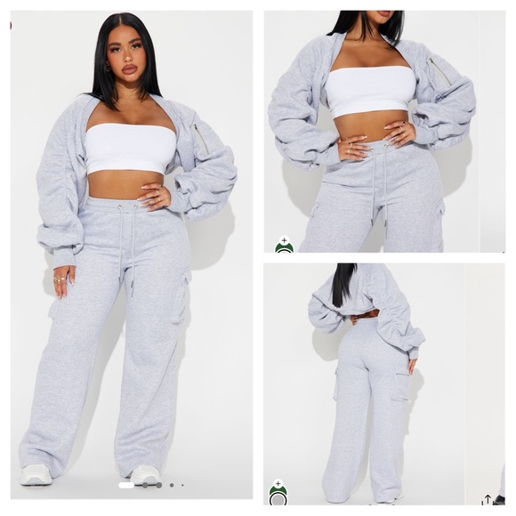 Fashion Nova Grey Waverley Cargo Sweat Pant Bolero Jacket Set New wTag Large - Picture 1 of 7